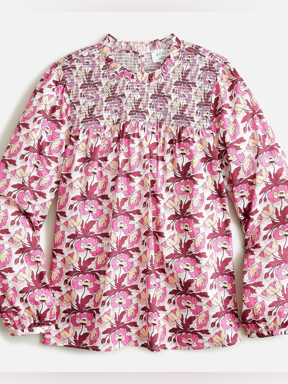 J.Crew Smocked Button-back Top In Liberty Butterfield Poppy Organic